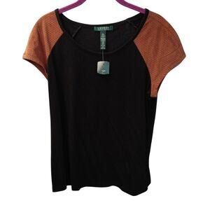 Lauren Ralph Lauren top with faux suede sleeves Large
